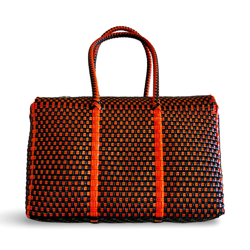 Black and Orange Hand Woven Handbag Durable Tote bag Made by Artisans in Mexico